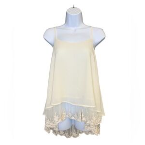 Umgee Cream Lace Trim Layered Tank Top - Size Small